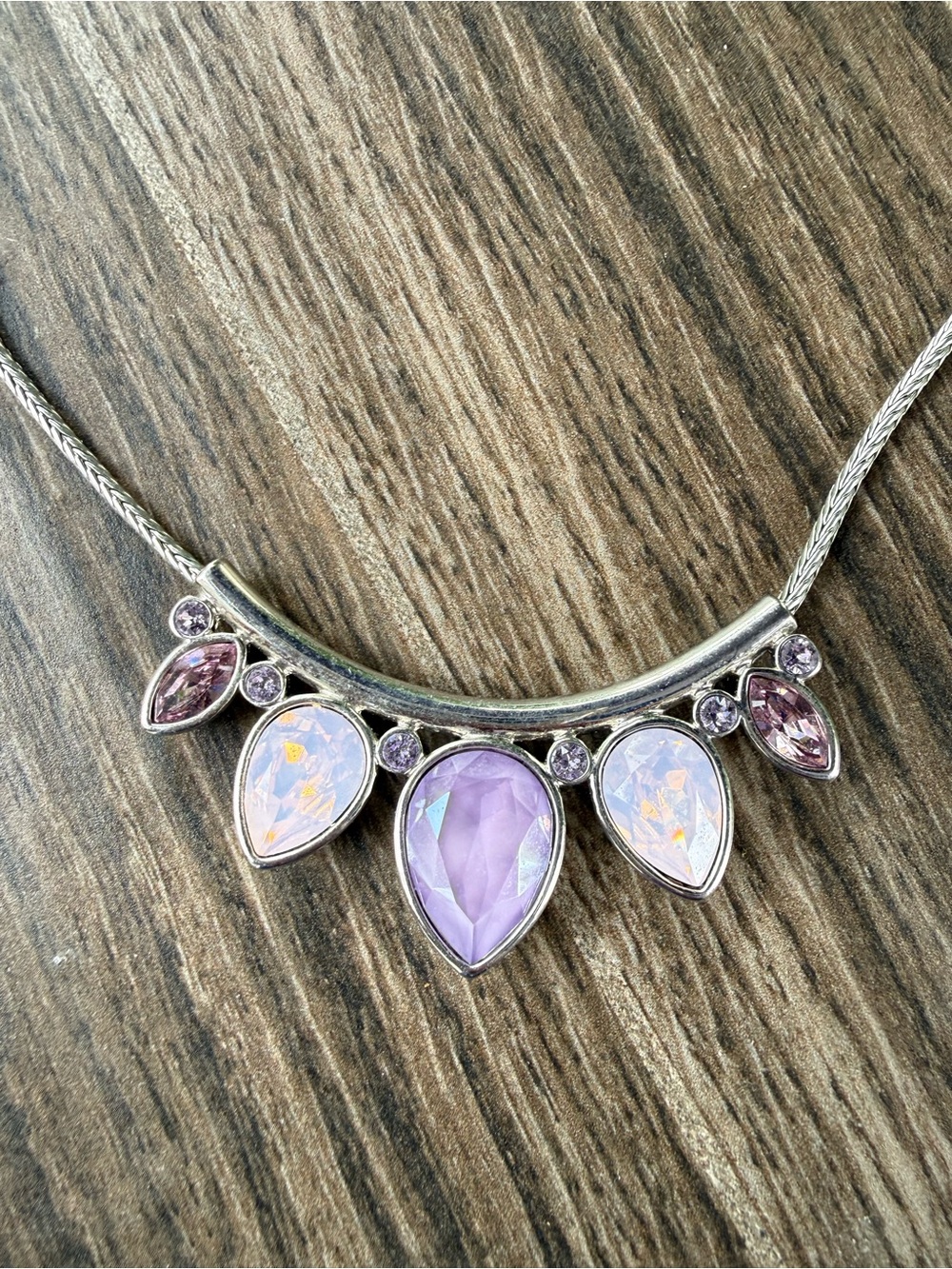 Touchstone Crystal Spring Fever Lavender and Opalescent Teardrop Necklace